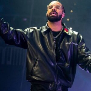 Rapper Drake Amici Violente Black Leather Bomber Jacket