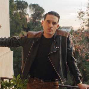 G-Eazy Black Biker Leather Jacket With & Brown Stripes On Shoulders And Sleeves