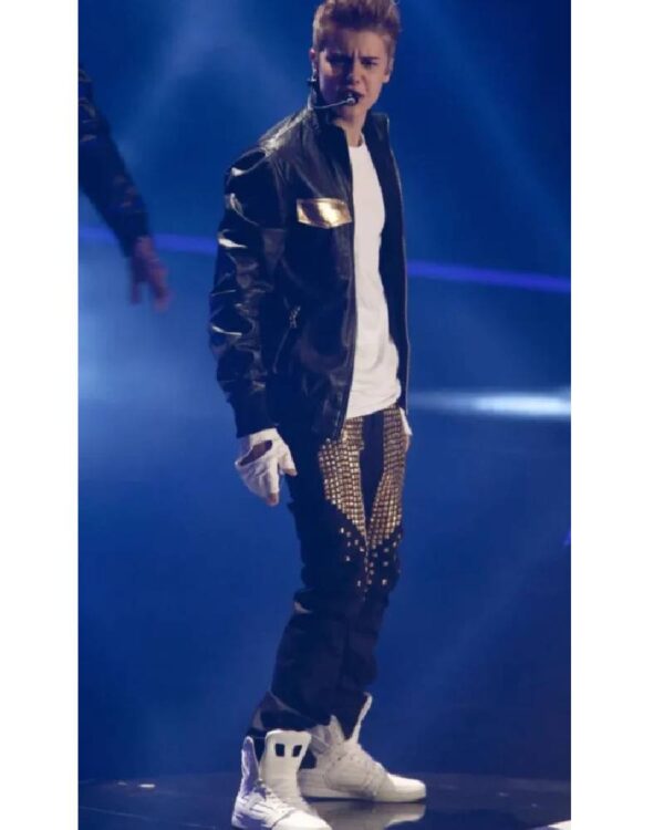 Justin Bieber Black PU Leather Bomber Jacket