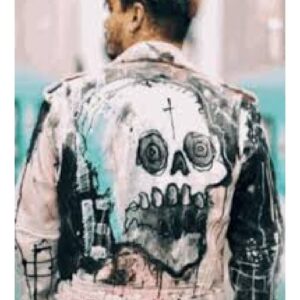 Lil Peep Never Say Die Painted White and Black Leather Jacket