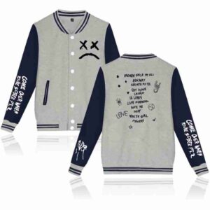 Lil Peep Sad Face Baseball Gray Wool Jacket