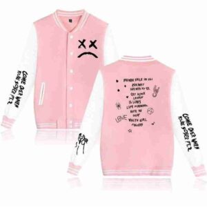 Lil Peep Sad Face Baseball Pink Jacket