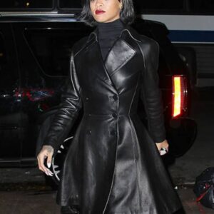 Rihanna Genuine Leather Black Coat