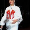 American Singer Robyn Rihanna Fenty New York White Yankees Bomber Leather Jacket