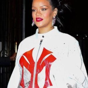 American Singer Robyn Rihanna Fenty New York White Yankees Bomber Leather Jacket