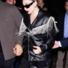 Lady Gaga SNL Afterparty Crystal Black Leather Fringe Jacket