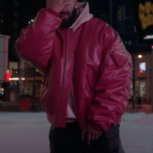 Drake What’s Next Red Leather Bomber Jacket