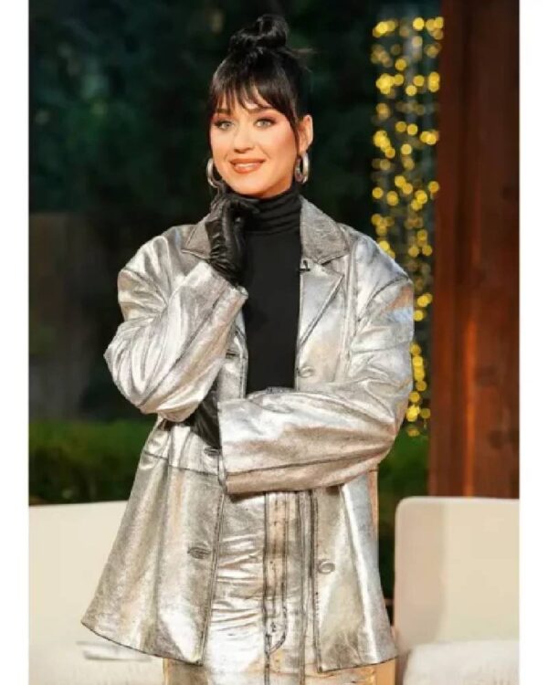 Katy Perry American Idol Silver Leather Coat