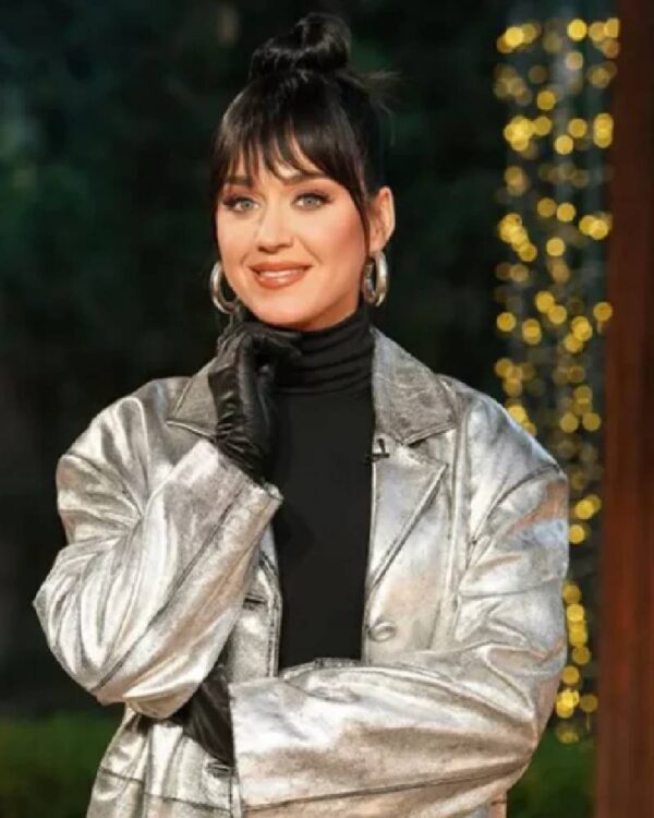 Katy Perry American Idol Silver Leather Coat