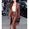 Katy Perry Good Morning America 2022 Brown Leather Coat