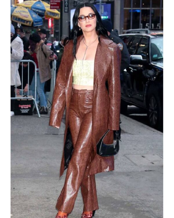 Katy Perry Good Morning America 2022 Brown Leather Coat