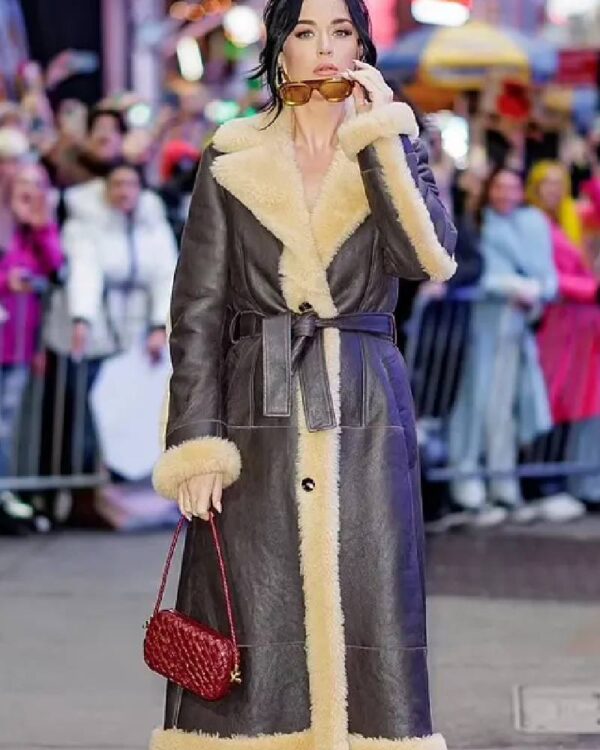 Katy Perry Good Morning America Studios Shearling Leather Coat