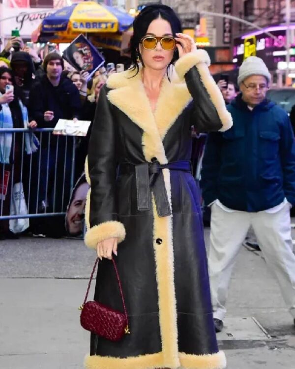 Katy Perry Good Morning America Studios Shearling Leather Coat