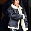 Kim Kardashian Bomber Shearling Leather Jacket