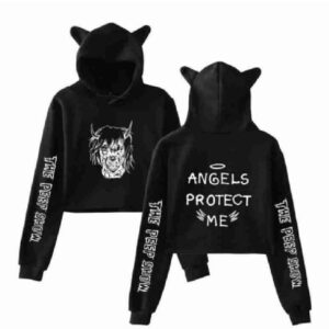 Peep Angels Protect Me Devil Black Crop Top Wool Hoodie