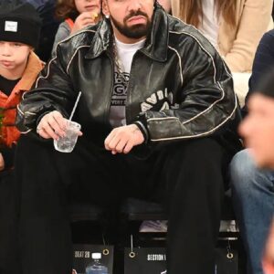 Drake Knicks Game Vintage Bomber Black Leather Jacket