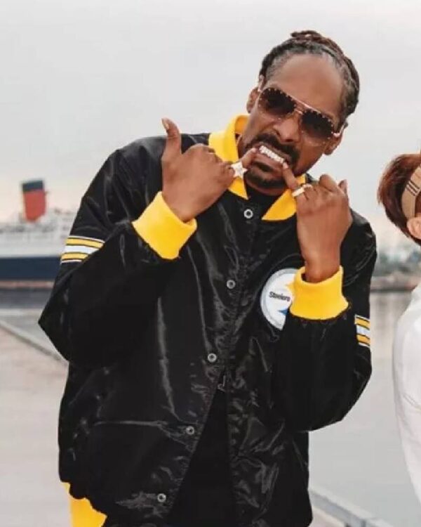 Buy Back In The Game Snoop Dogg Steelers Black Varsity Bomber Jacket